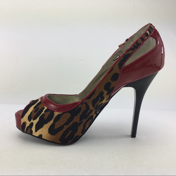 Guess Red Cheeta Print Heels Size 6.5 - Picture 4 of 8